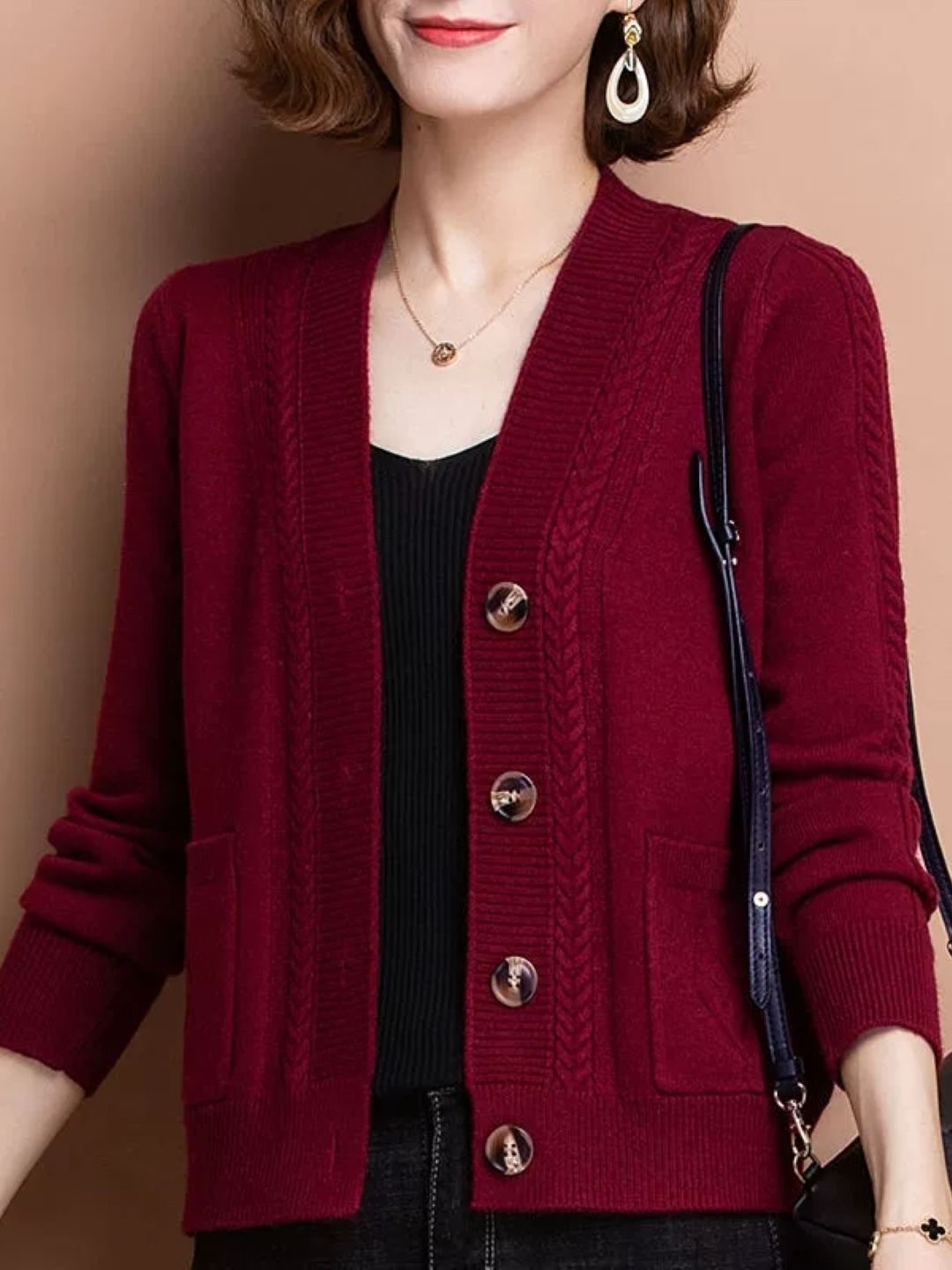 StyleCast Women V-Neck Long Sleeves Ribbed Cardigan-picture-12