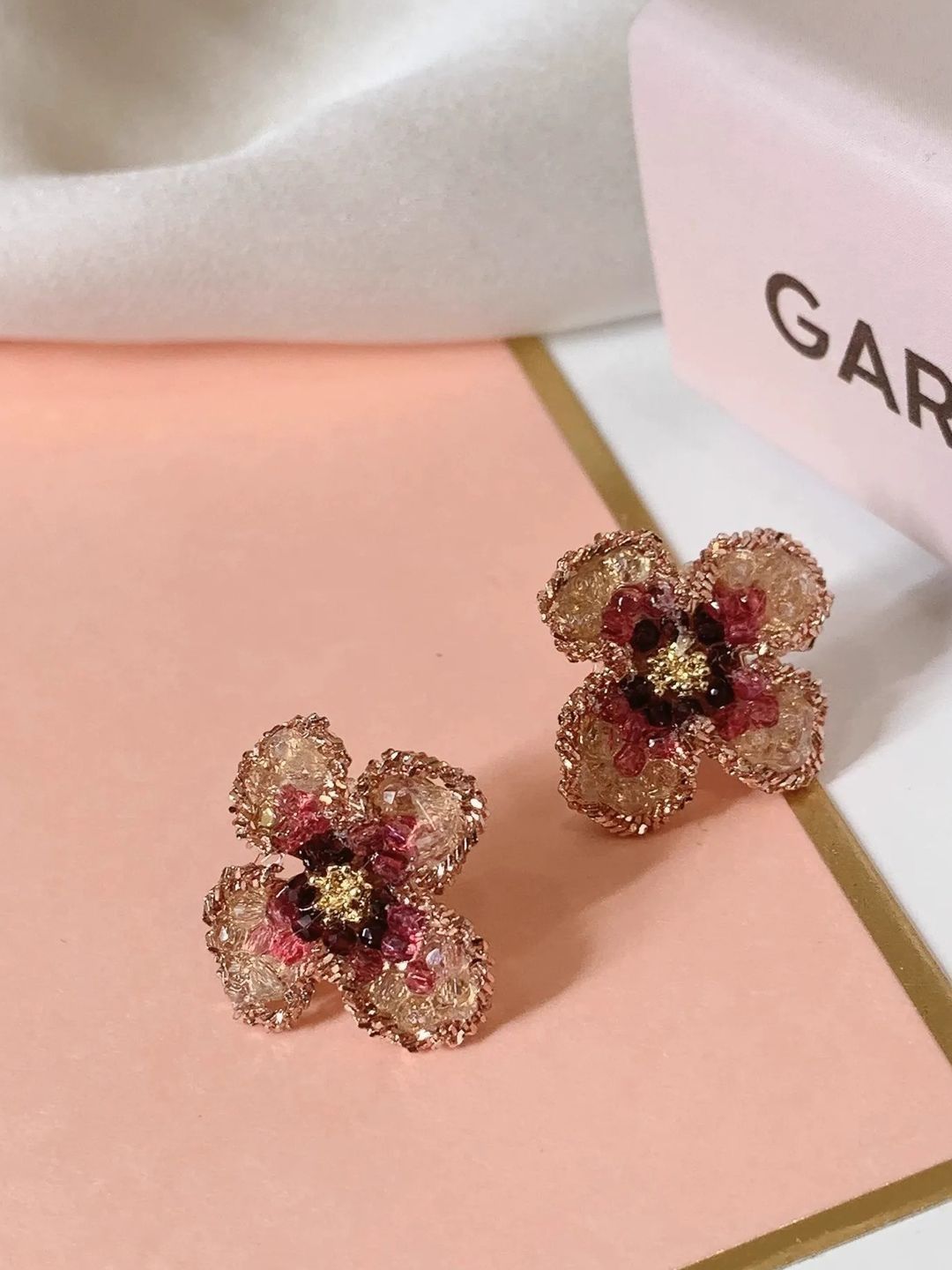 FIMBUL Gold-Plated Rhinestone Studded Floral Shaped Studs-picture-26