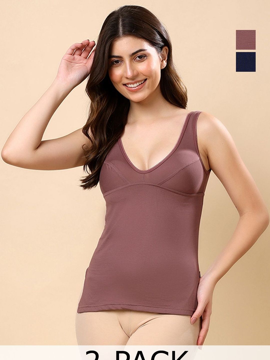 Floret Women Pack Of 2 Solid Pure Cotton Non Padded Camisoles-picture-16