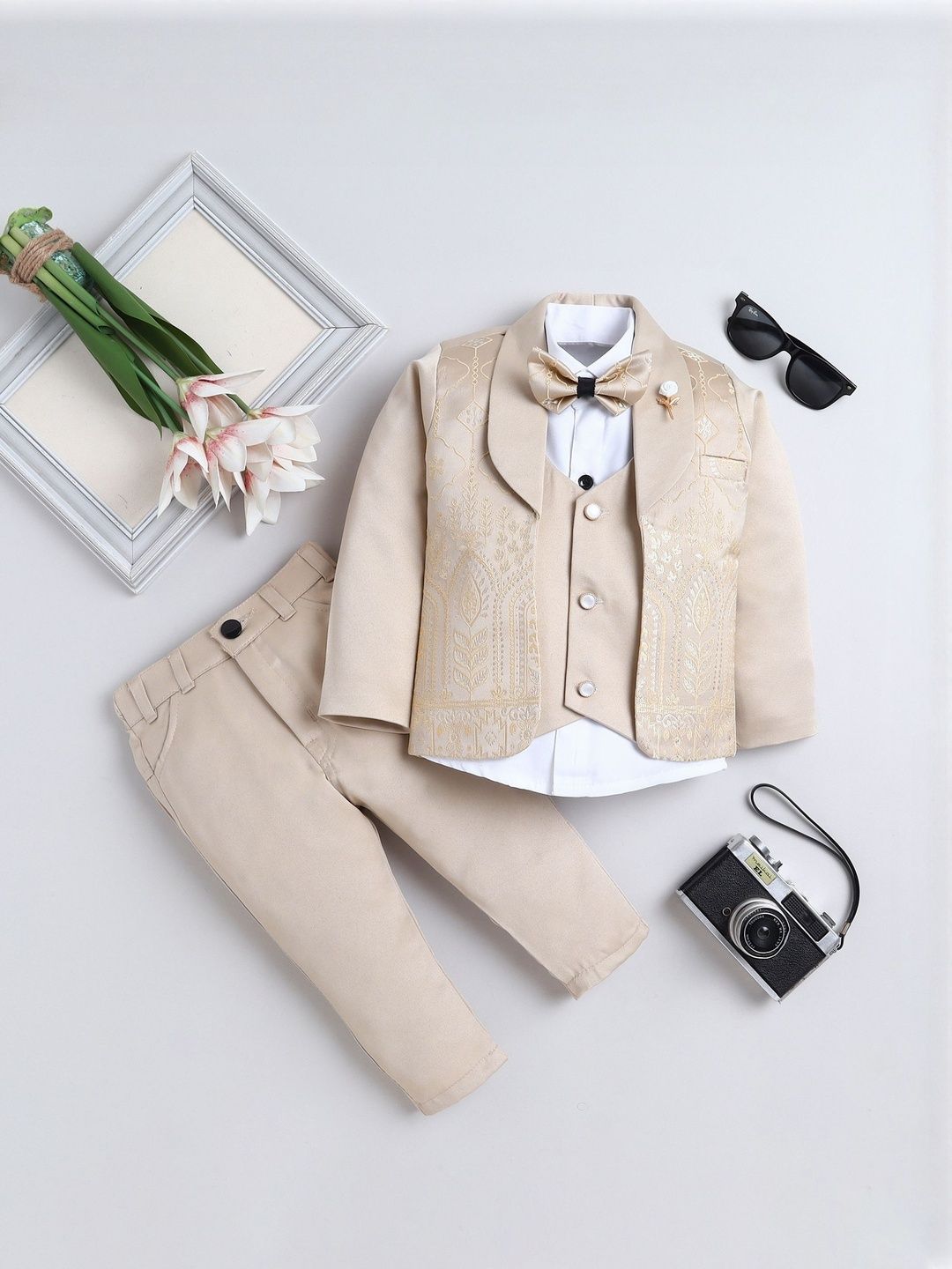 FOURFOLDS Boys Leaf Motifs Jacquard Four-Piece Party Suit-picture-28
