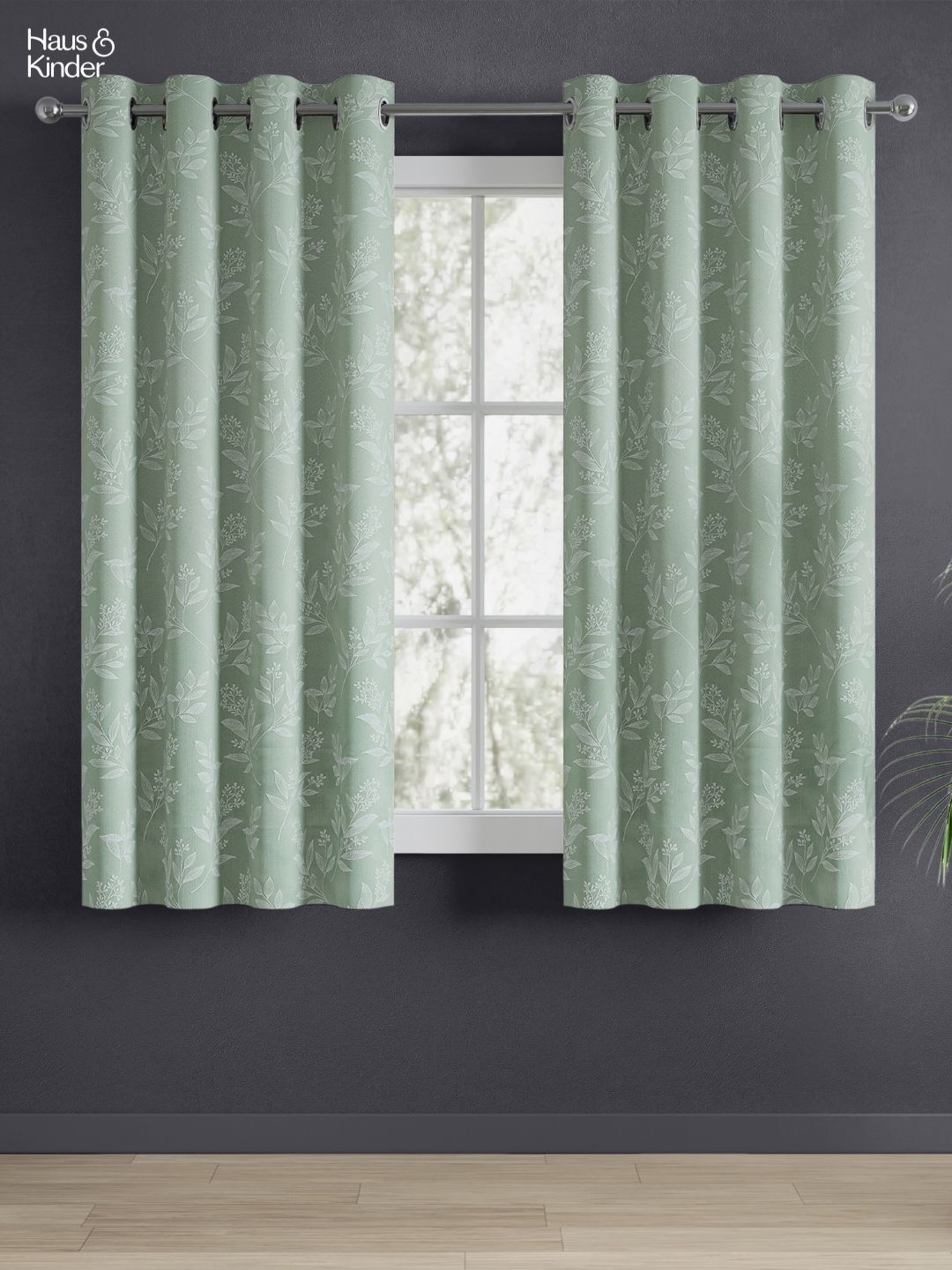 haus & kinder Signature Mint Grove Green Jacquard 2 Pieces Room Darkening Window Curtains-image-2