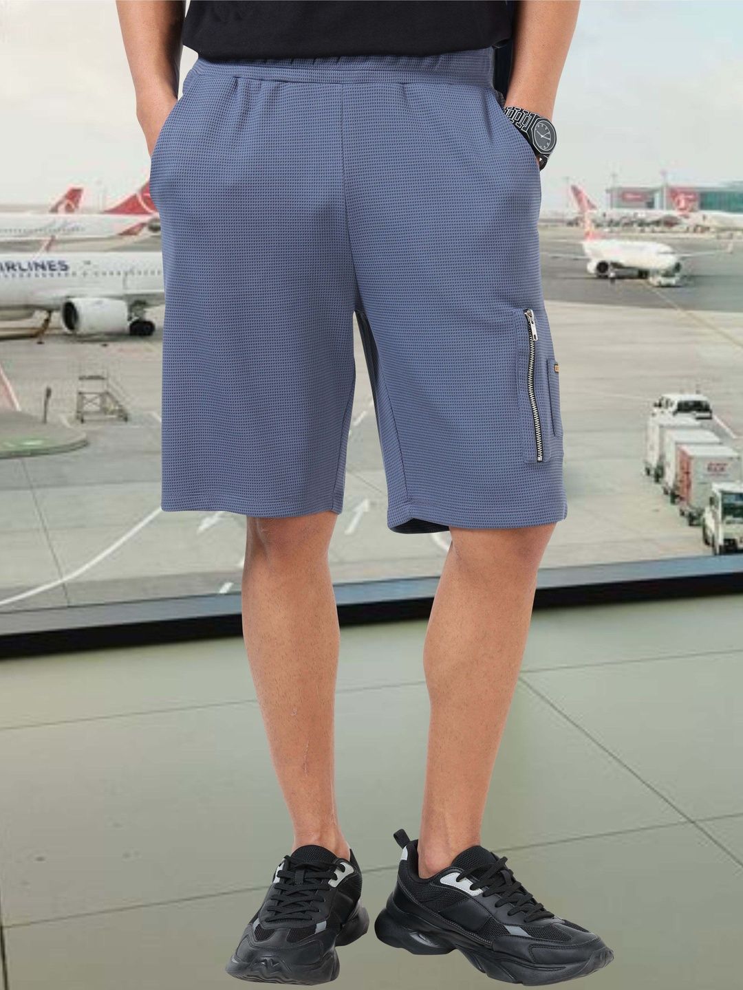 STELLERS Men Textured Mid-Rise Regular Fit Shorts-image-25
