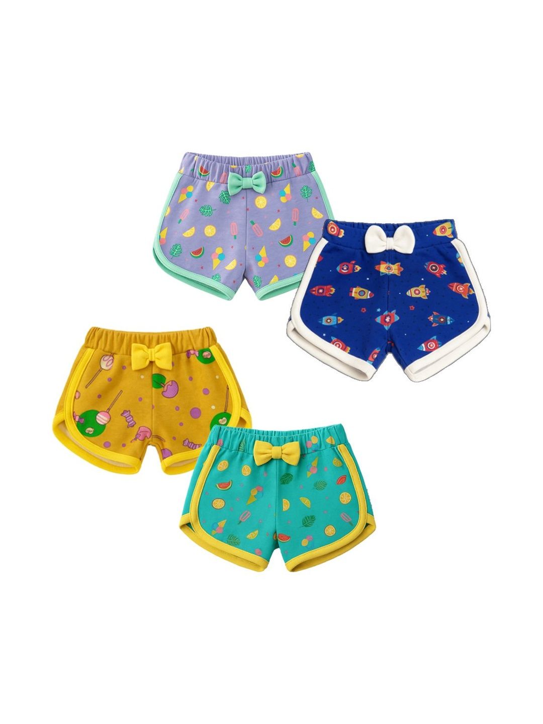 VParents Girls Pack of 4 Printed Regular Fit Mid-Rise Shorts-picture-43