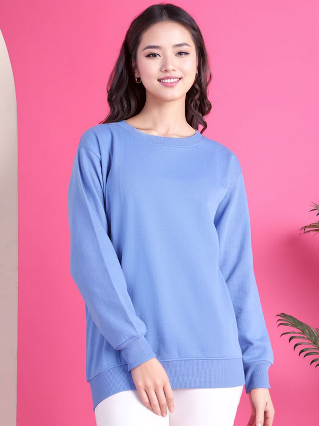 MACK JONNEY Women Solid Regular Fit Fleece Round Neck Pullover Sweatshirt-picture-12