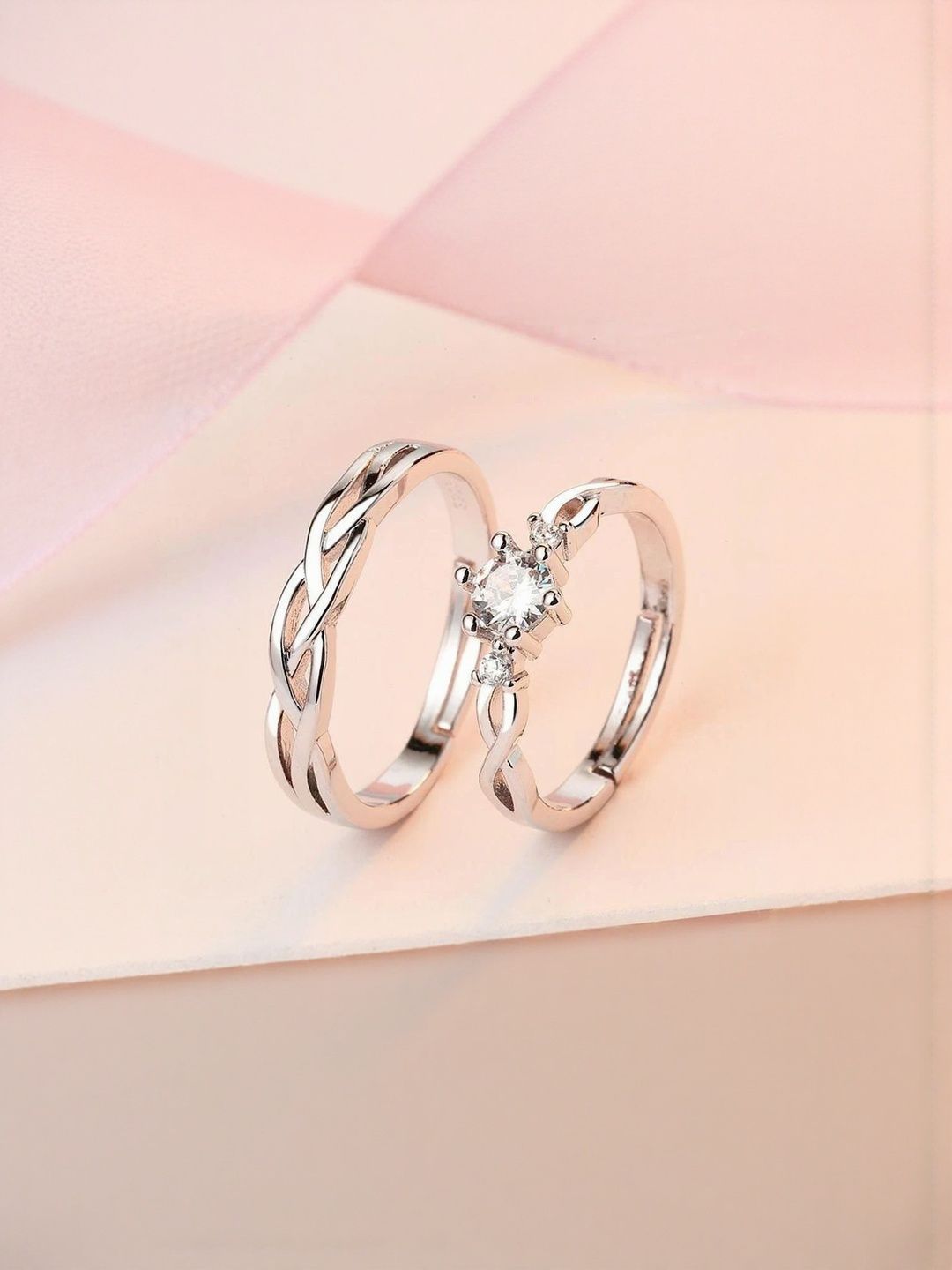 Teeragaj Set Of 2 Stone-Studded Stainless Steel Couple Finger Rings-picture-41