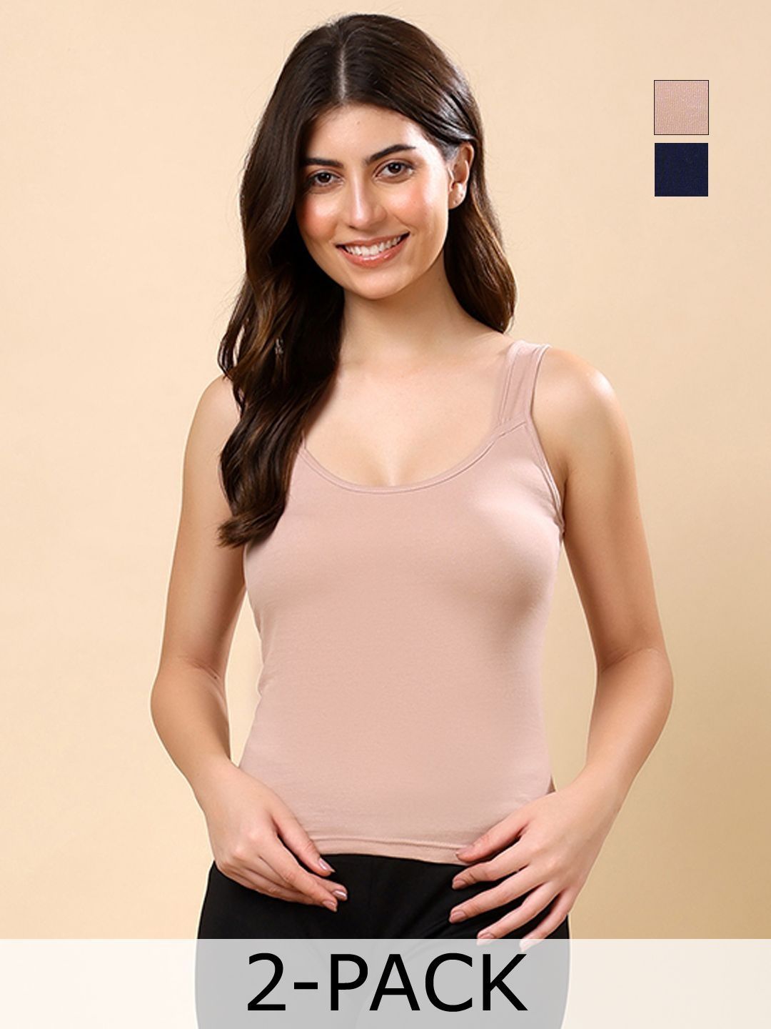 Floret Women Pack Of 2 Solid Non Padded Pure Cotton Camisoles-picture-25