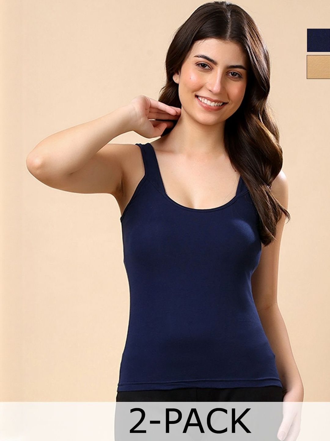 Floret Women Pack Of 2 Solid Non Padded Pure Cotton Camisoles-picture-26