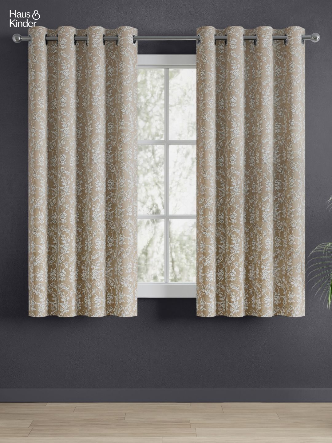 haus & kinder Timeless grace Grey Floral Jacquard 2 Pcs Window Room Darkening 245 GSM Curtains