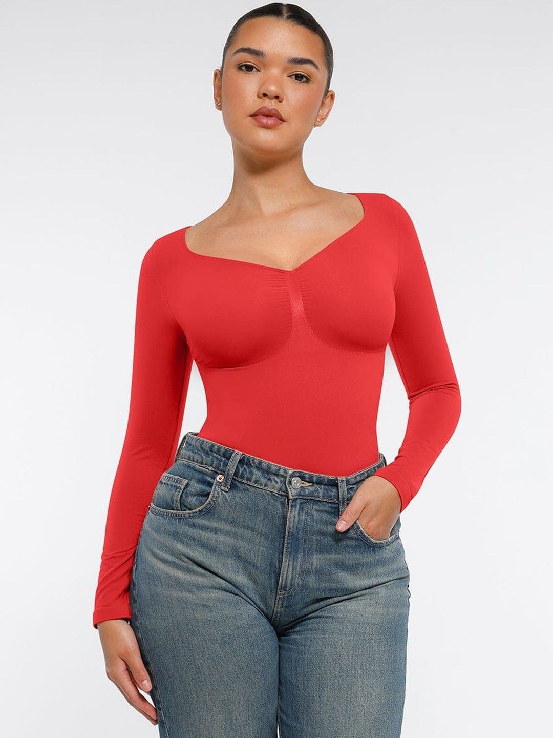 SHOP THE EDIT Women Solid V-Neck Bodysuit-picture-22