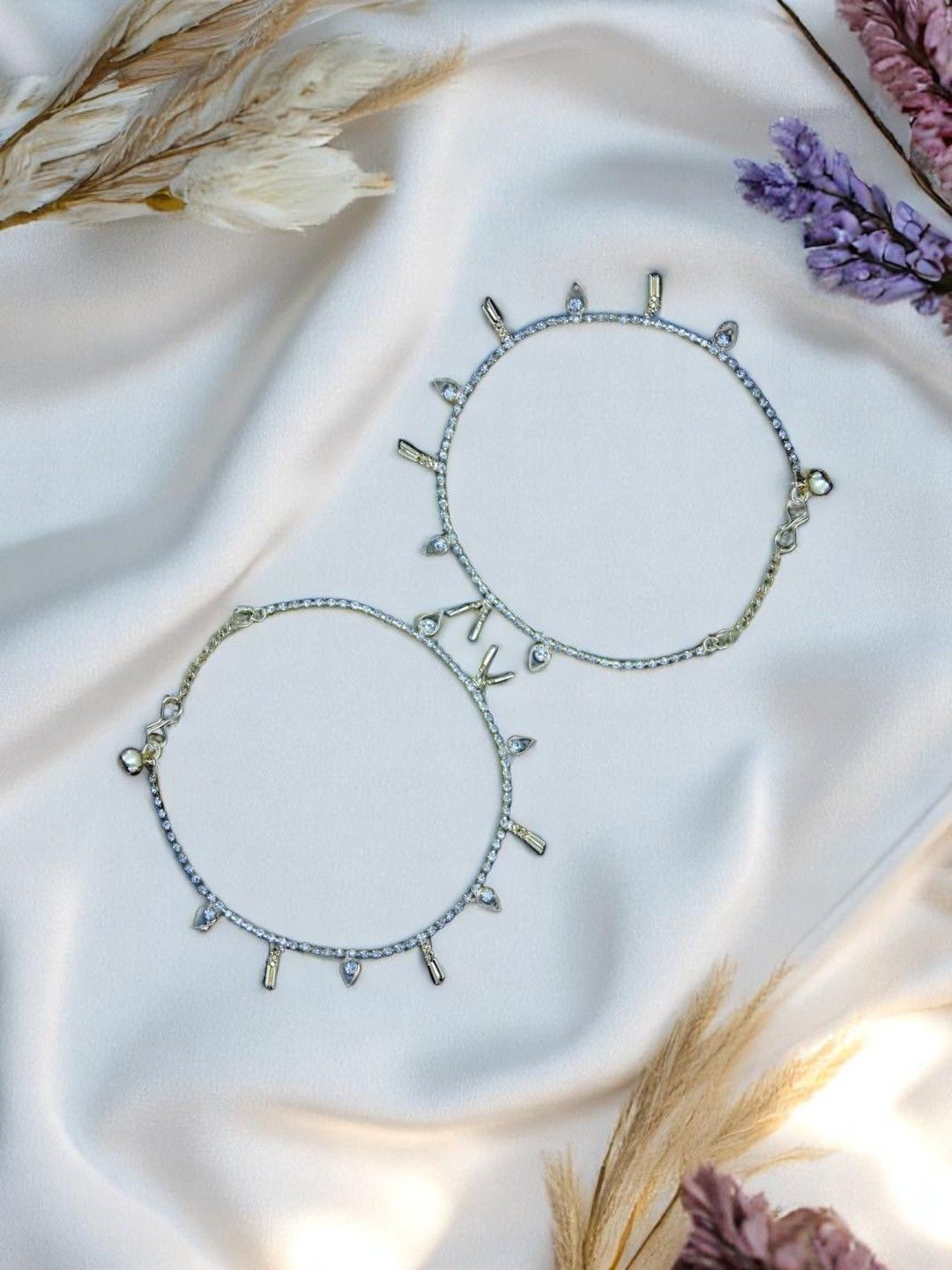 AccessHer Silver-Plated Artificial Stones Studded & Ghungroo Beaded Anklet-picture-38