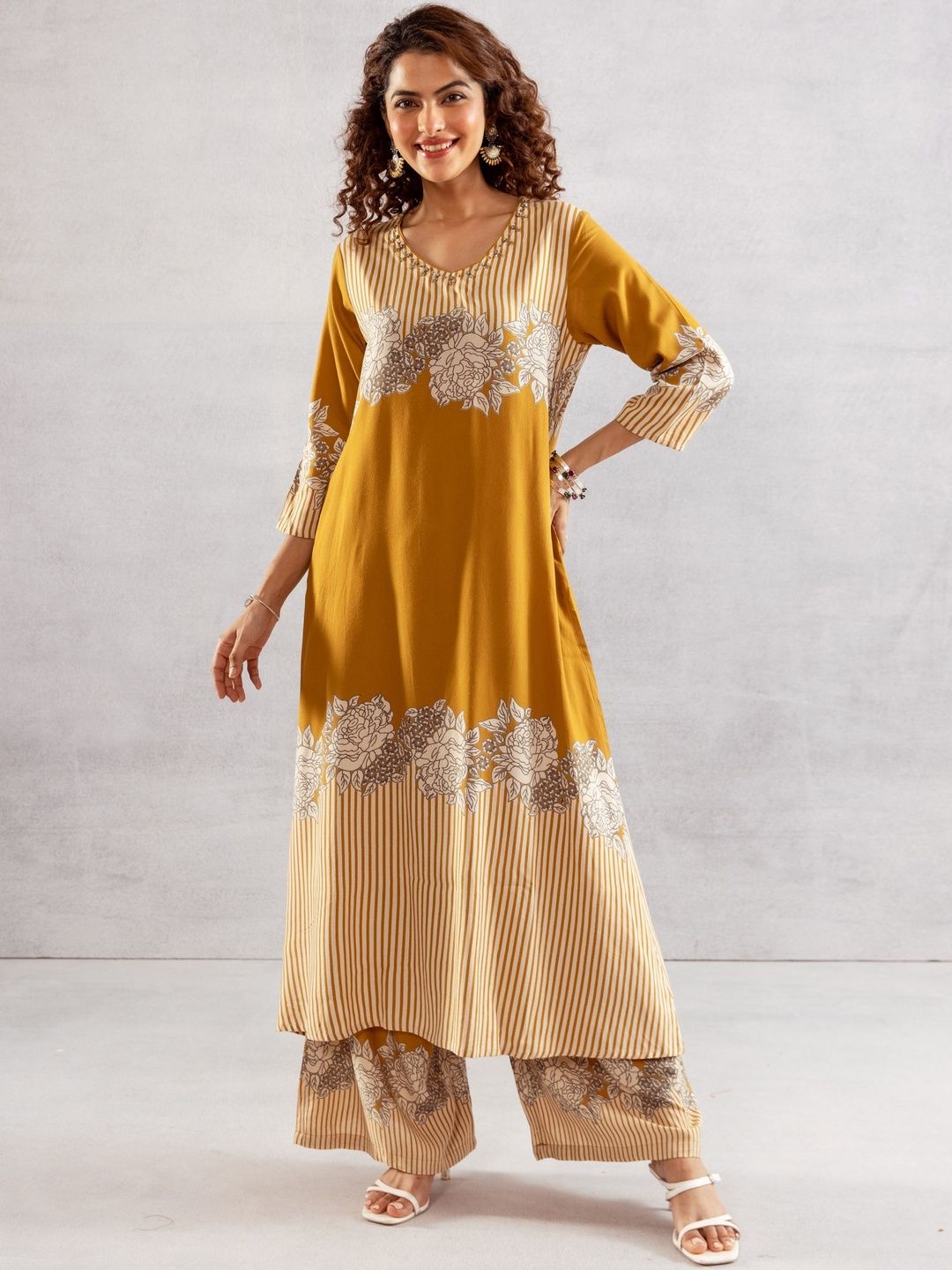 Sangria Printed Straight Kurta With Palazzos-picture-15