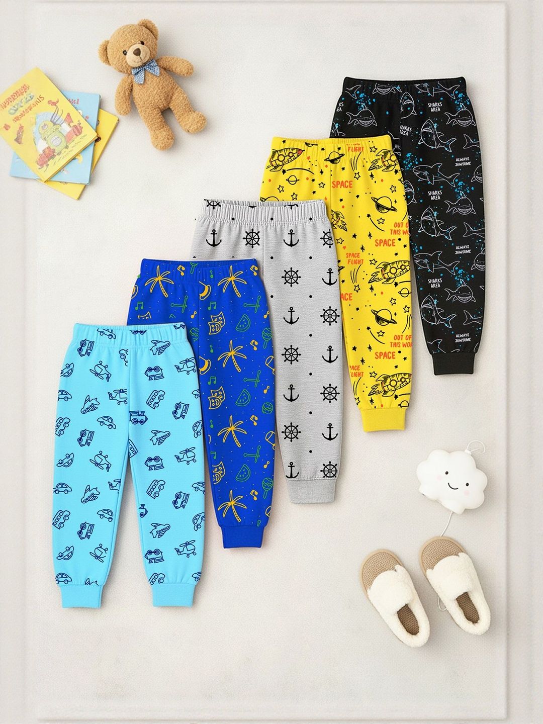 YK X Trampoline Infants Kids Pack Of 5 Printed Lounge Joggers-image-48