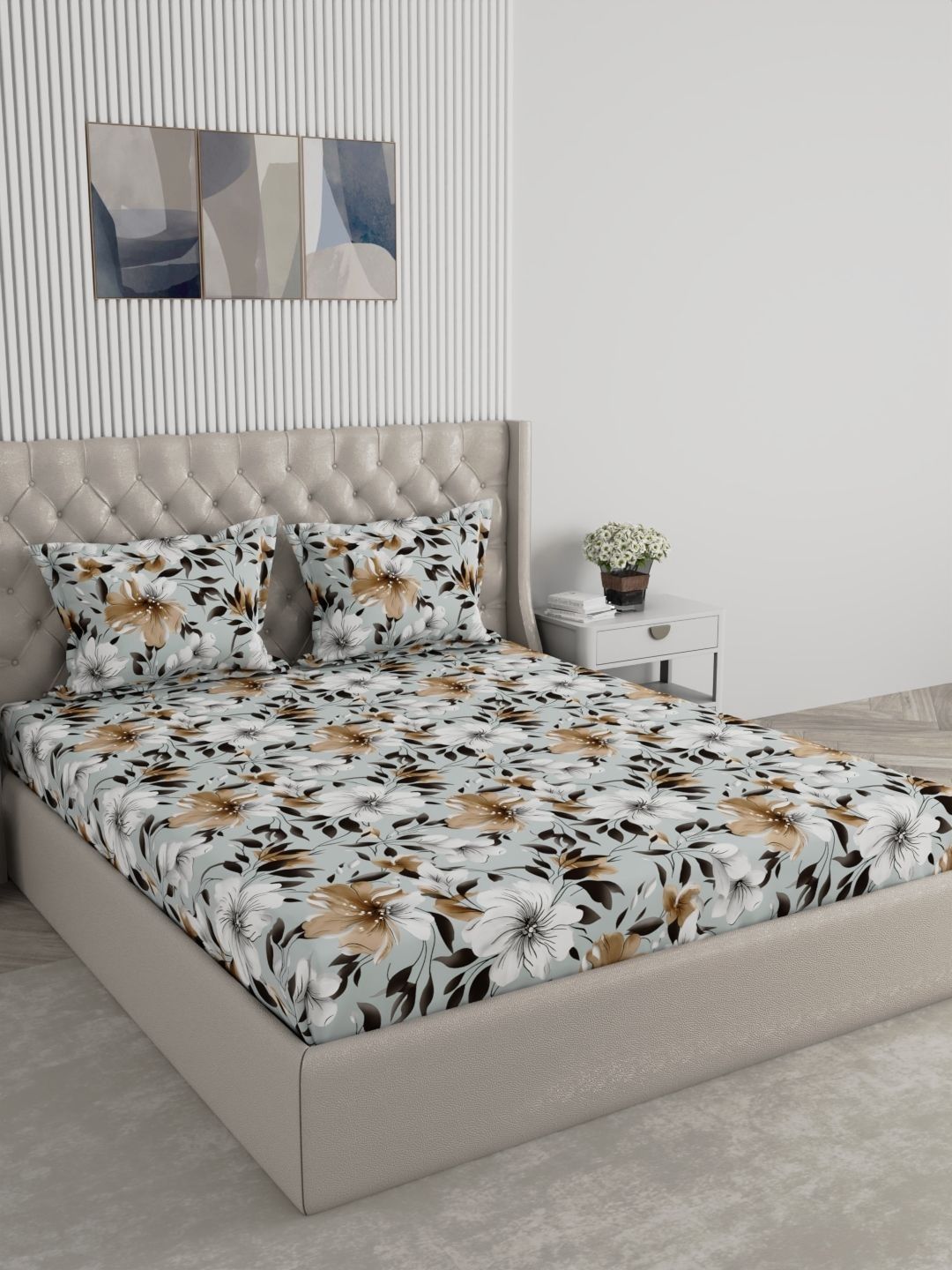 Raymond Home Blue Floral 120 TC King Bedsheet with 2 Pillow Covers-picture-37