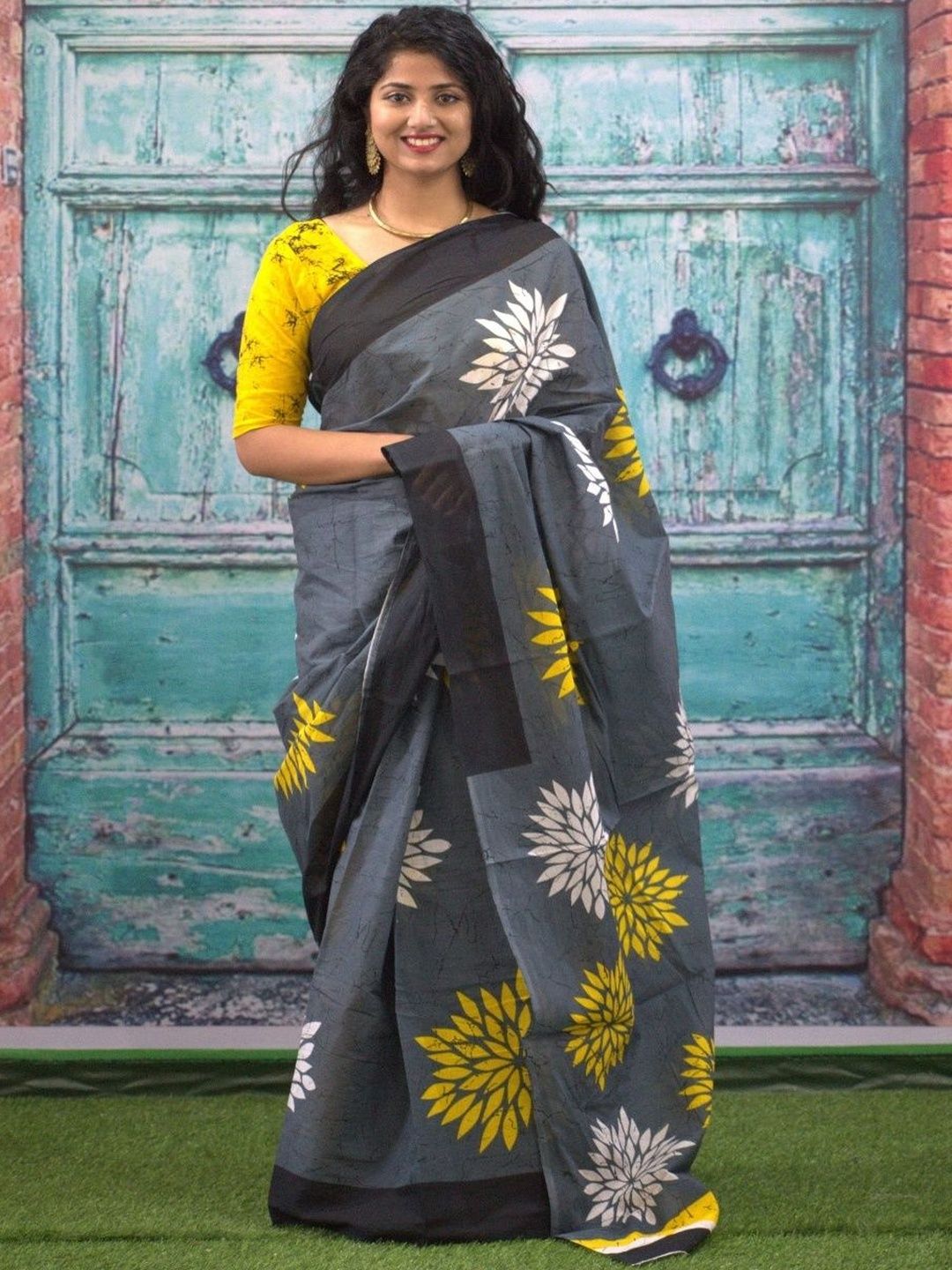 Moda Rapido Floral Printed Pure Cotton Ikat Saree With Blouse Piece-picture-10