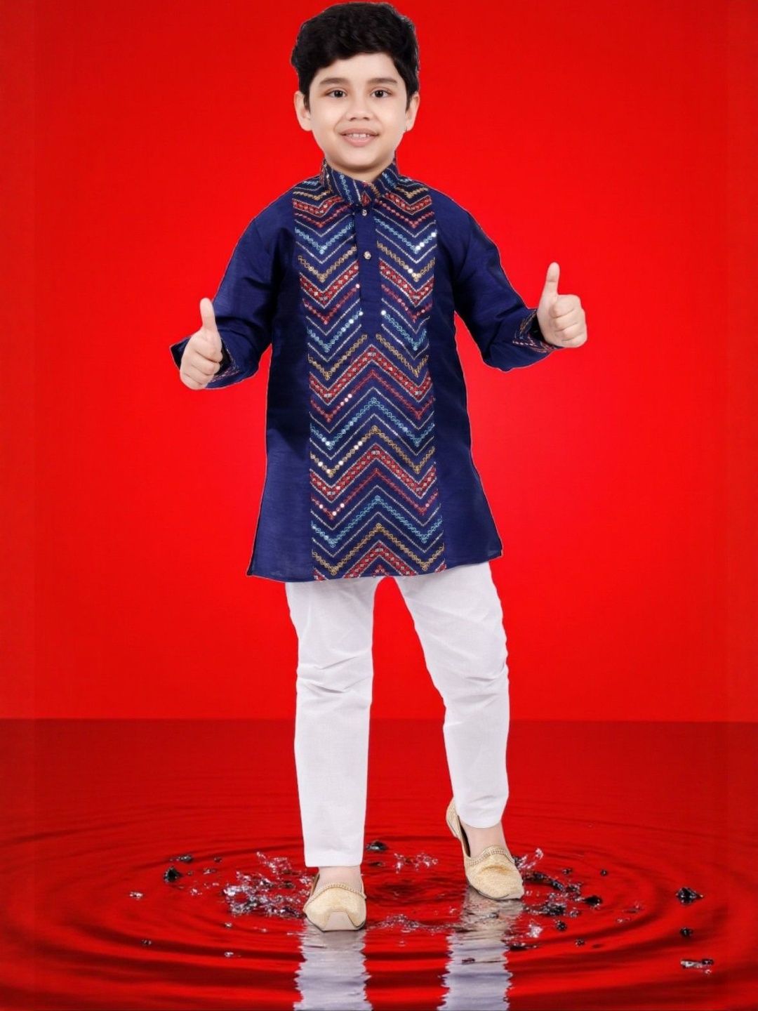 NEW GEN Boys Embroidered Regular Mirror Work Kurta with Pyjamas-image-35