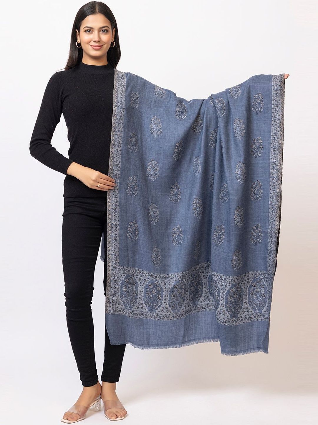 TILLAARI Floral Printed Shawl With Fringed Border-picture-19