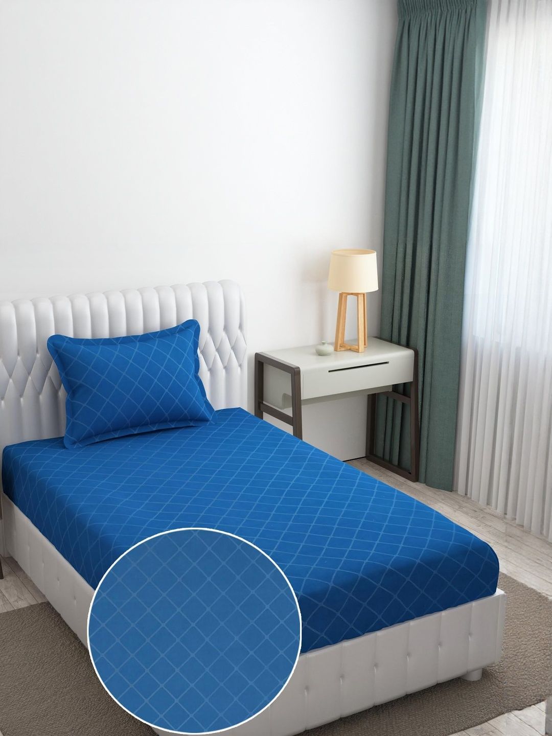 Filymore Blue Geometric 300 TC Single Bedsheet with 1 Pillow Covers-picture-32