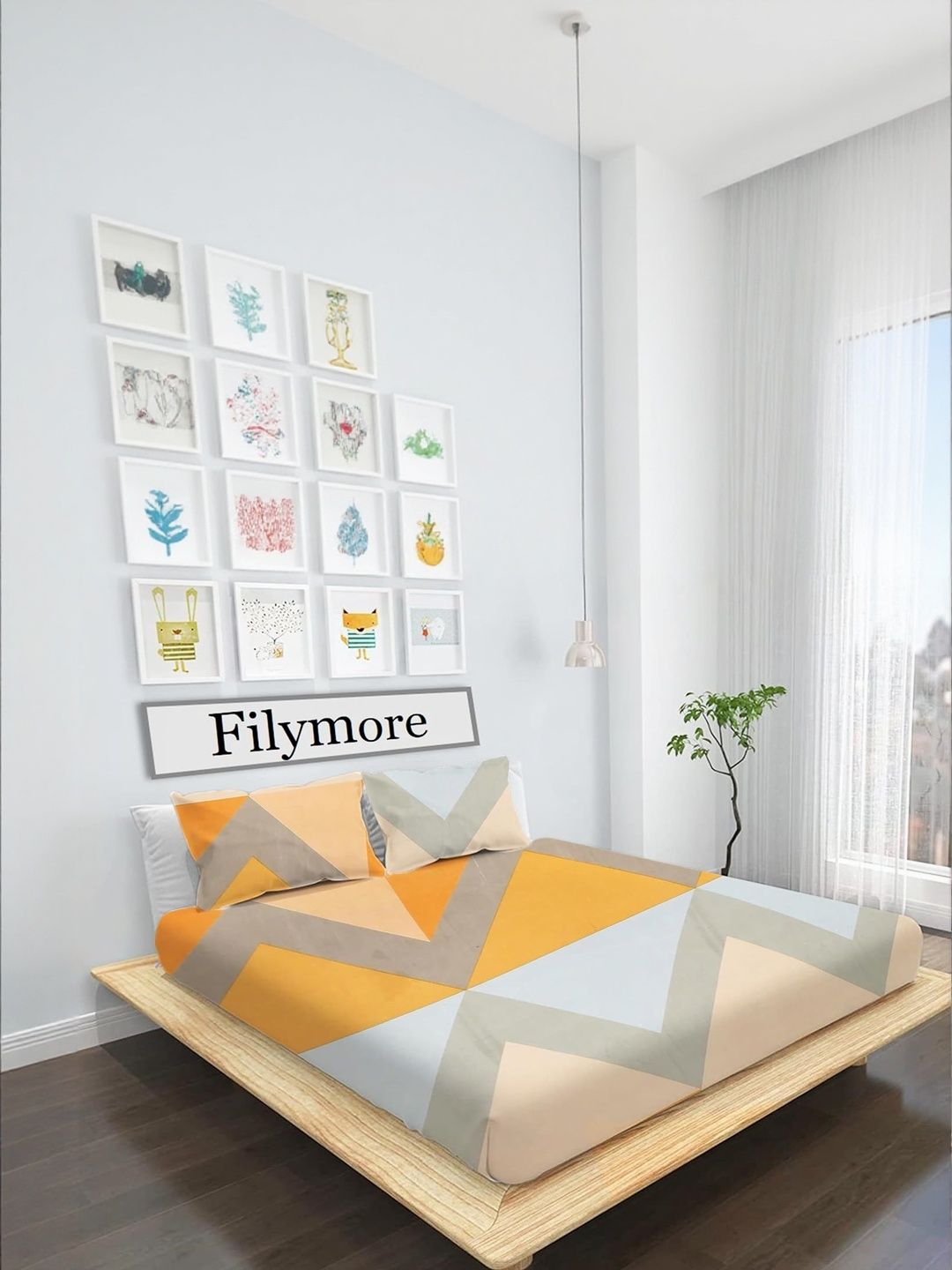 Filymore Yellow Printed Microfiber 144 TC Single Bedsheet &1 Pillow Covers - 2.28m x 1.52m-picture-57