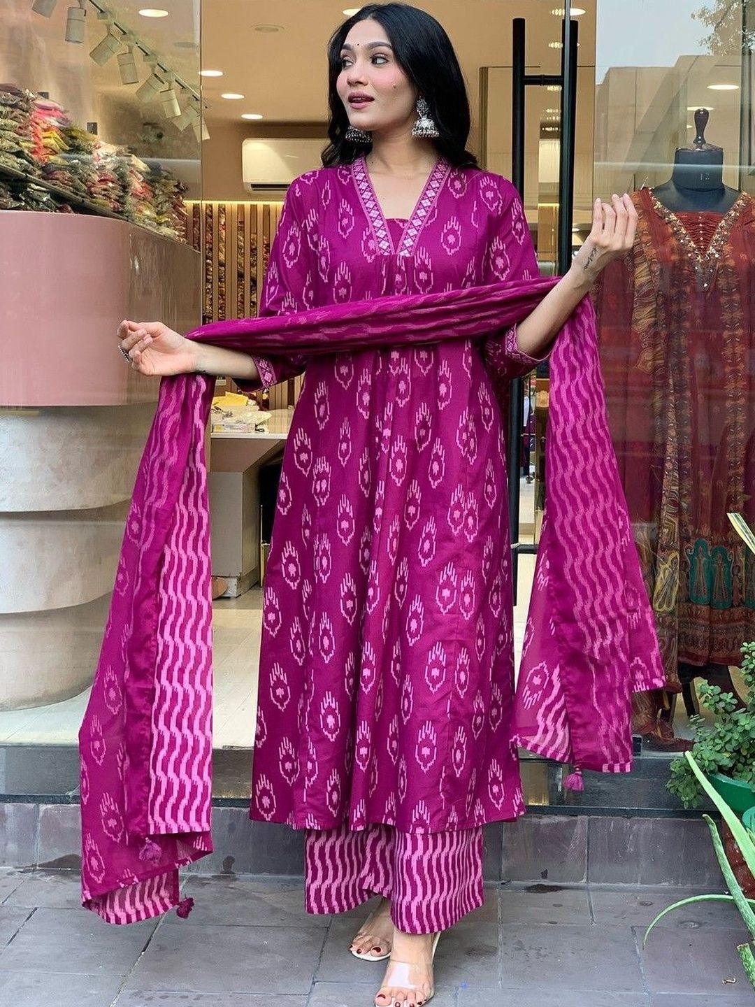 BAIRAJ Women Ethnic Motifs Printed Regular Kurta with Palazzos & With Dupatta-picture-11