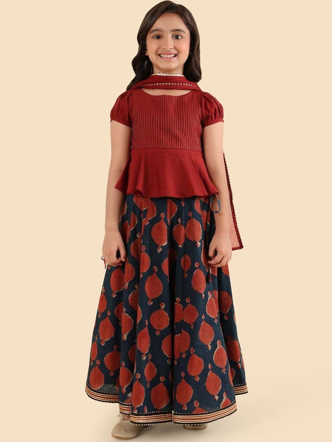 Fabindia Girls Printed Thread Work Ready to Wear Lehenga & Blouse With Dupatta-picture-25