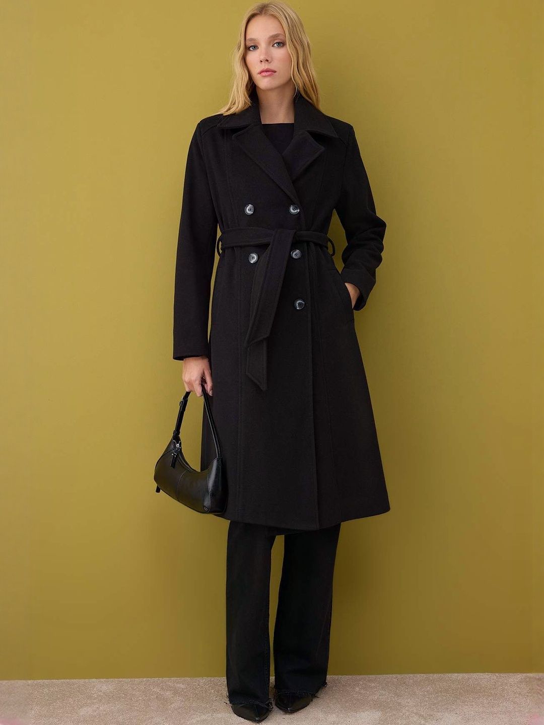 Trendyol Women Tie Ups Notched Collar Long Sleeves Double Breasted Overcoat-picture-11