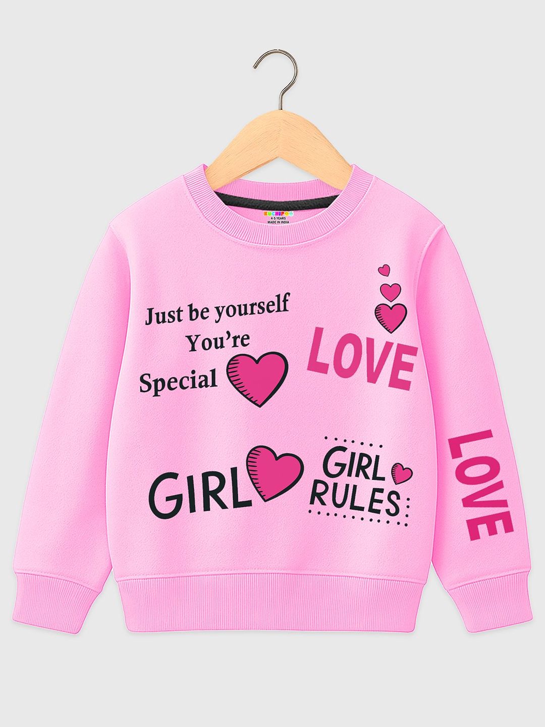 KUCHIPOO Girls Typography Printed Ribbed Pullover Sweatshirt-picture-16