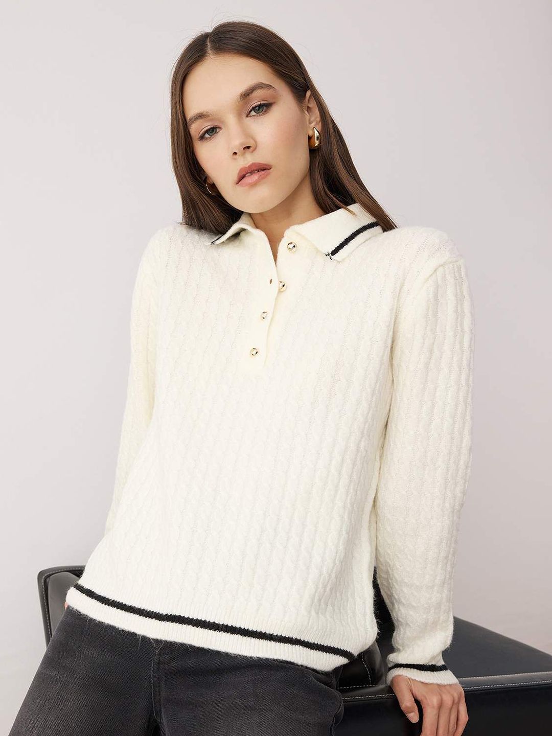 Trendyol Women Ribbed Shirt Collar Pullover-picture-36