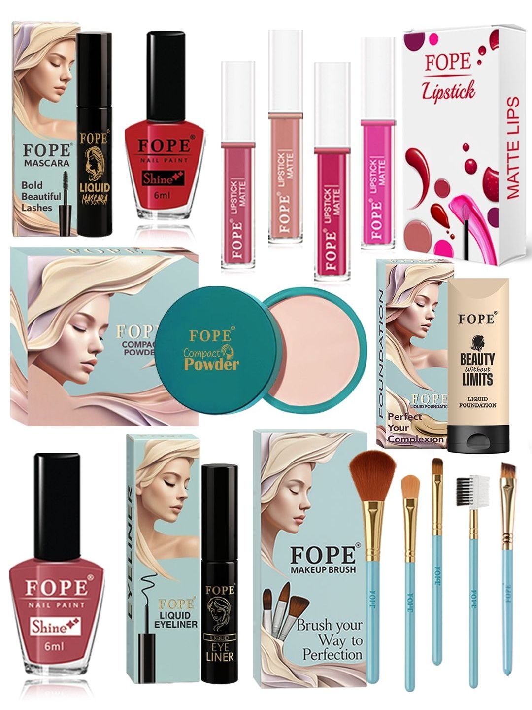 FOPE Set Of 15 Long Lasting Bridal Glow Matte Makeup Combo-image-10