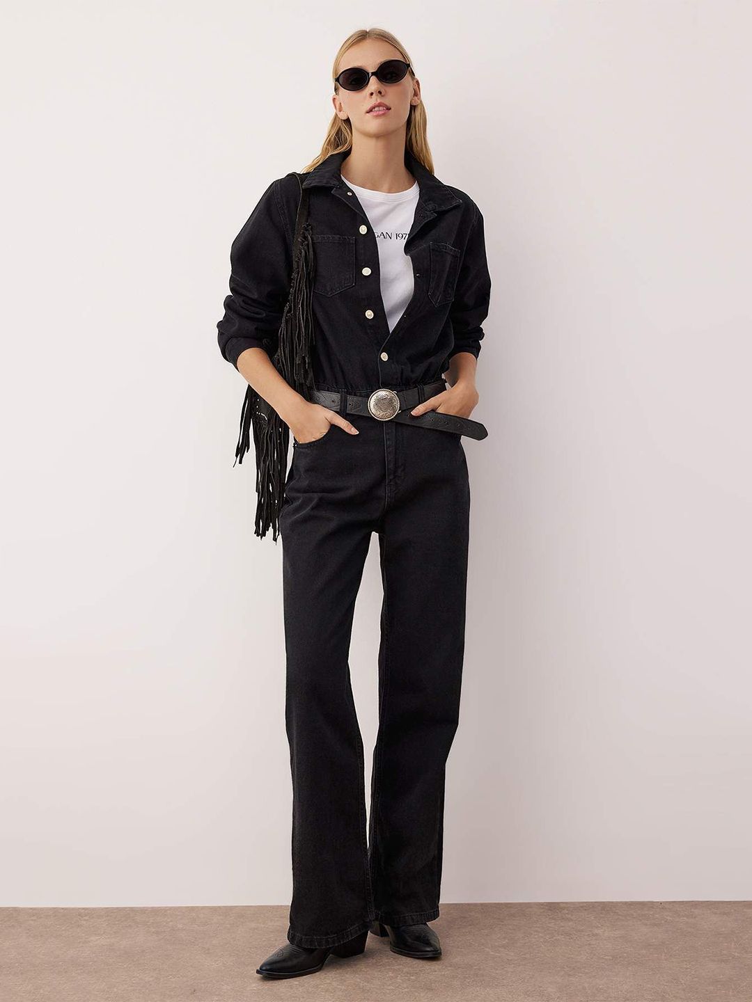 Trendyol Women Shirt Collar Long Sleeves Cotton Basic Jumpsuit-picture-34