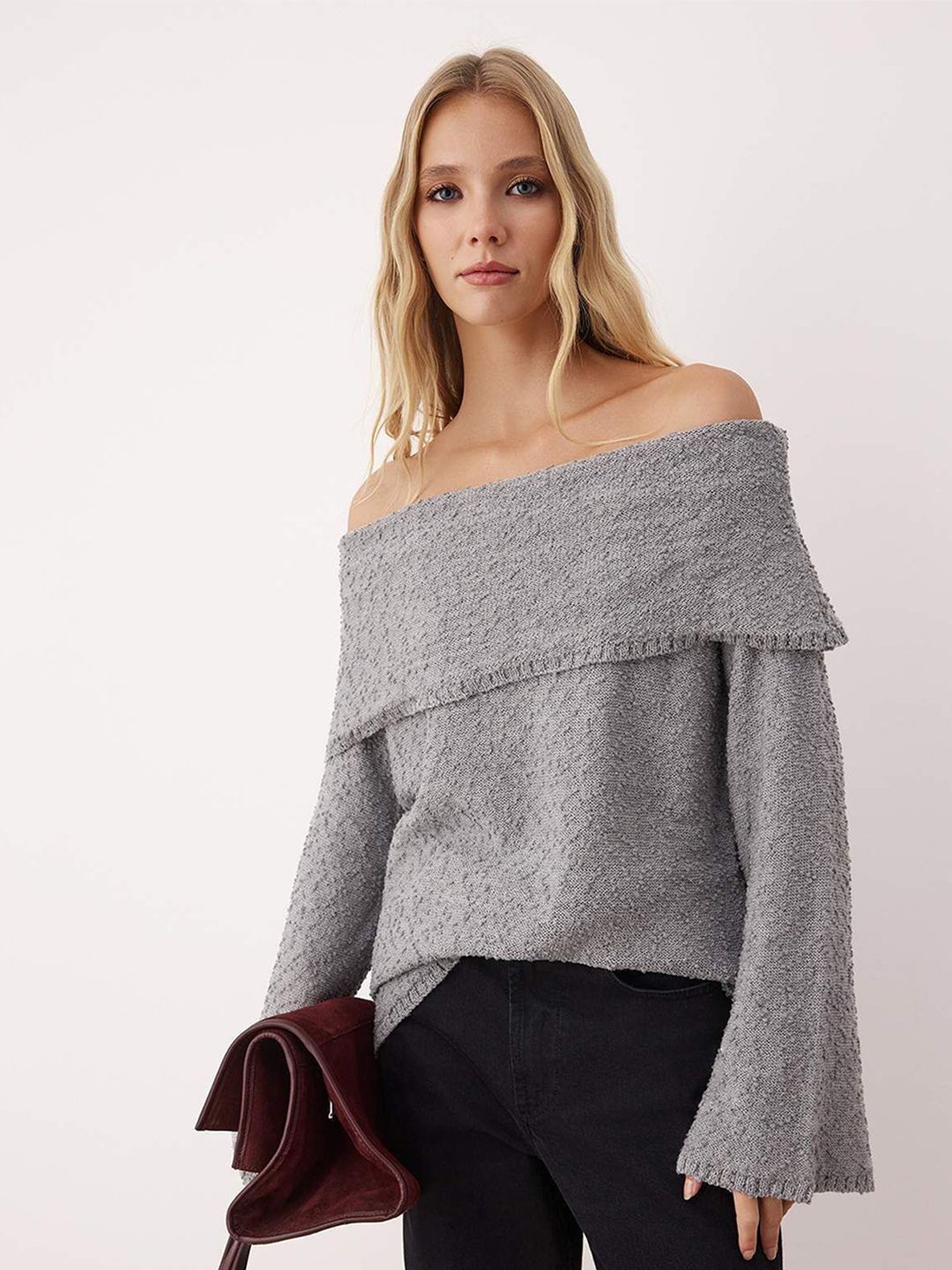 Trendyol Women Boucle Off-Shoulder Pullover-picture-57