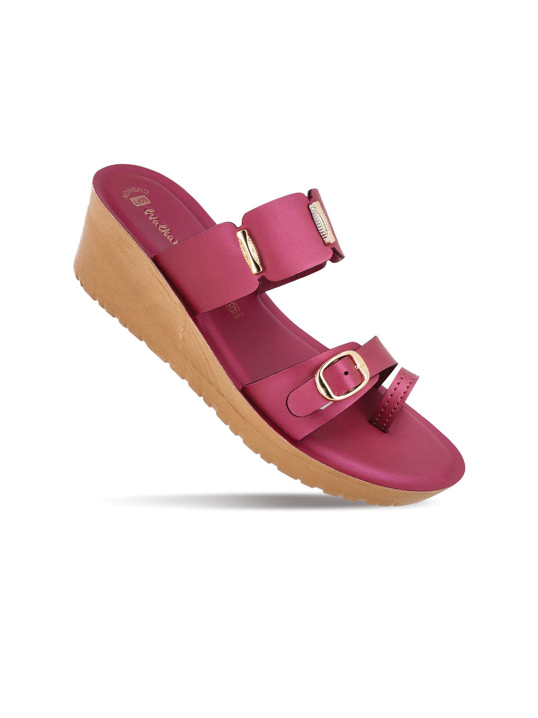 Walkaroo Women Solid Wedge Sandals with Buckles-image-25