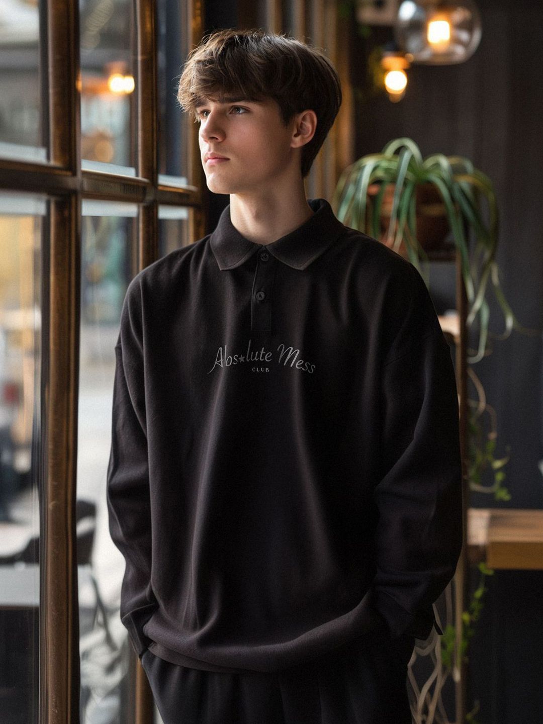 Trendyol Men Printed Shirt Collar Pullover Oversized Sweatshirt-picture-43