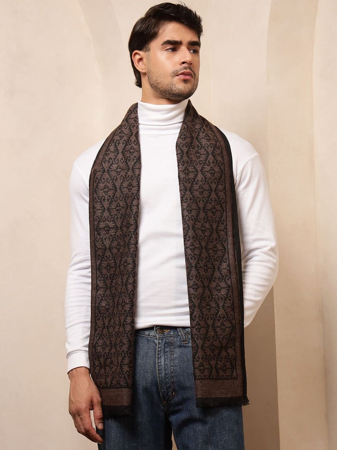 HANDICRAFT PALACE Men Patterned Merino Wool Reversible Mufflers With Fringed Border-picture-15