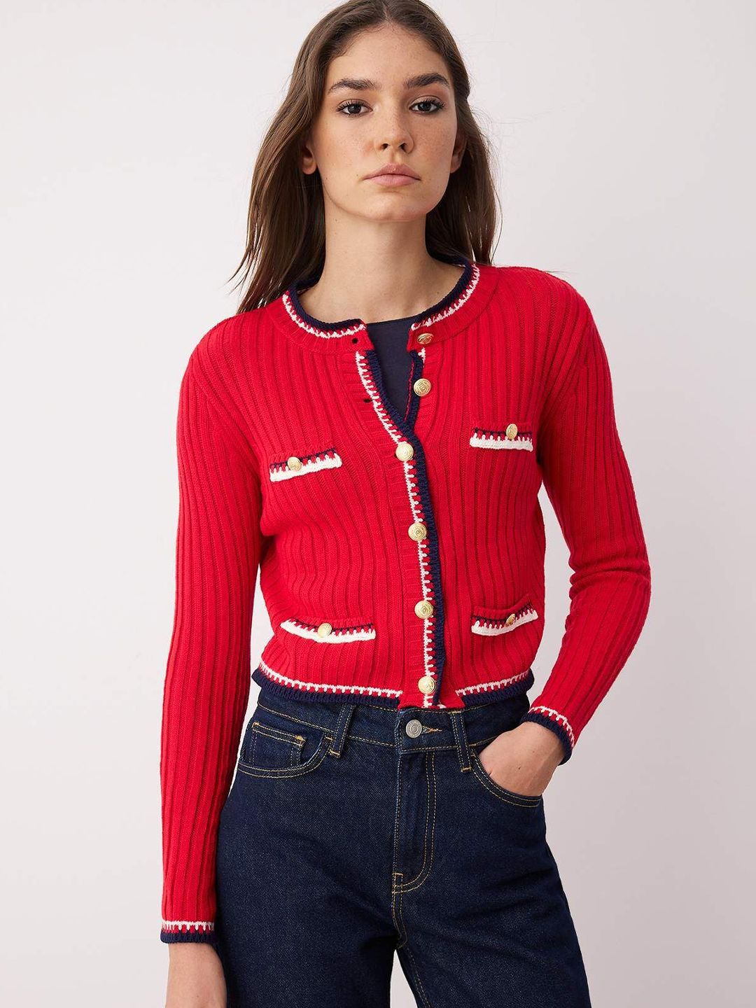 Trendyol Women Krmz Ribbed Crop Cardigan-picture-16