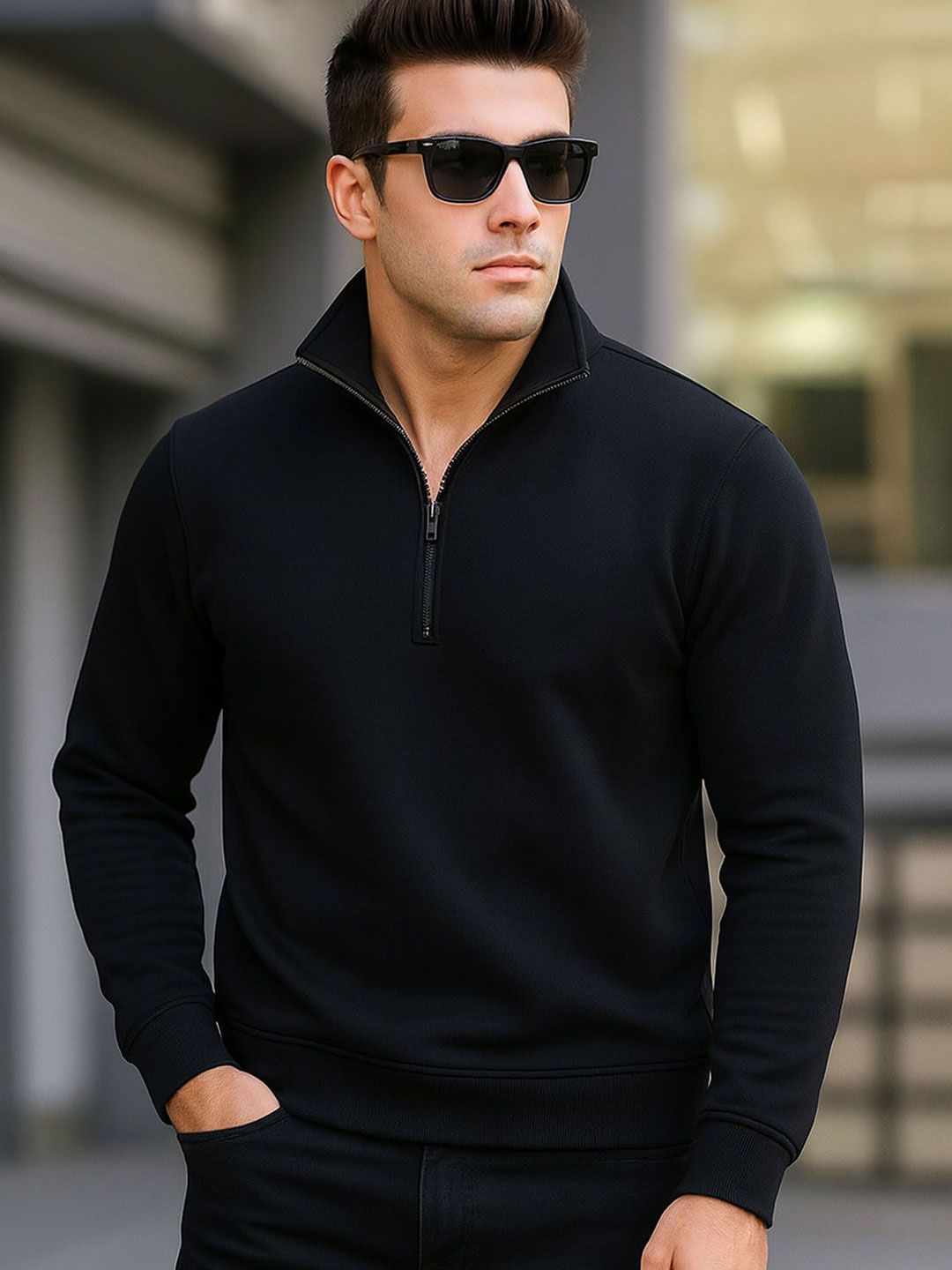 SZN Men Solid Mock Collar Long Sleeve ZIpper Pullover Sweatshirt-picture-18