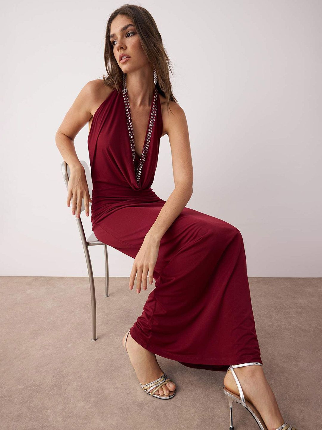Trendyol Halter Neck Embellished Backless Sheath Maxi Dress view 1