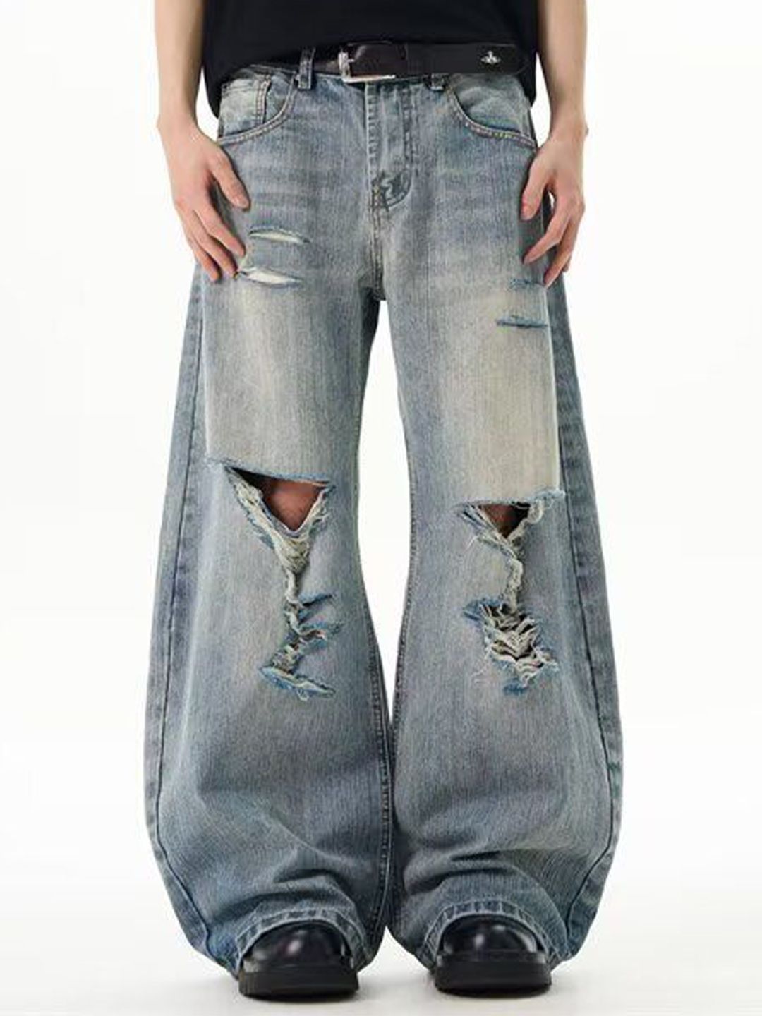 StyleCast Men Wide Leg Mid-Rise Highly Distressed Heavy Fade Jeans-picture-29