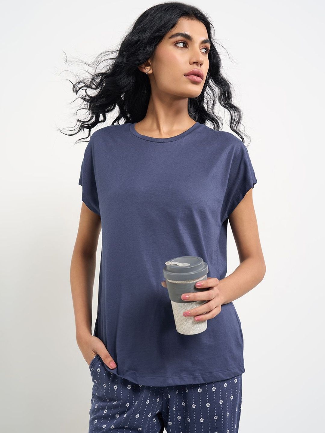 Dreamz by Pantaloons Solid Round Neck Short Sleeve Lounge Tshirts-image-35