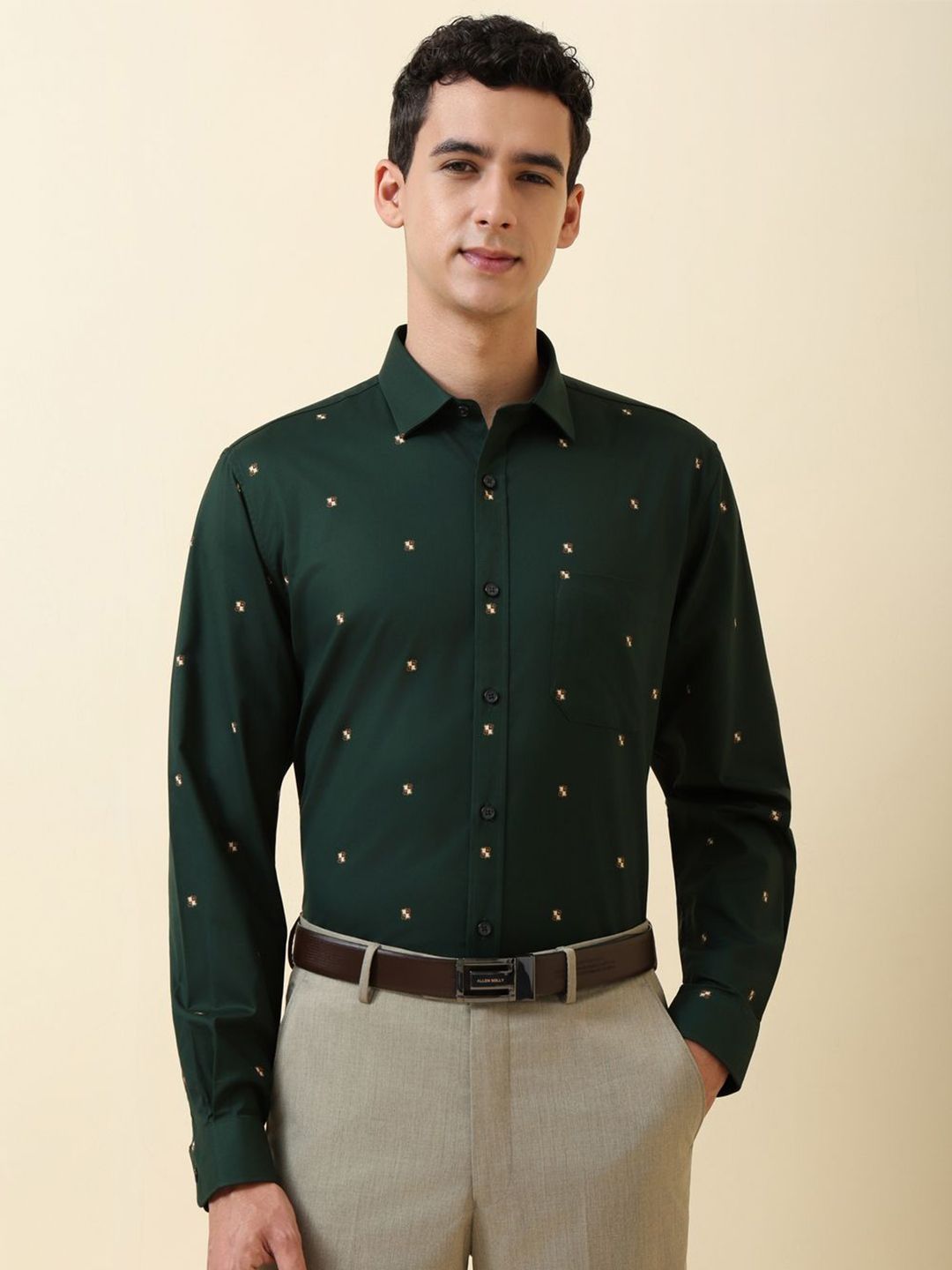 Allen Solly Men Micro Ditsy Printed Spread Collar Pure Cotton Formal Shirt-picture-36