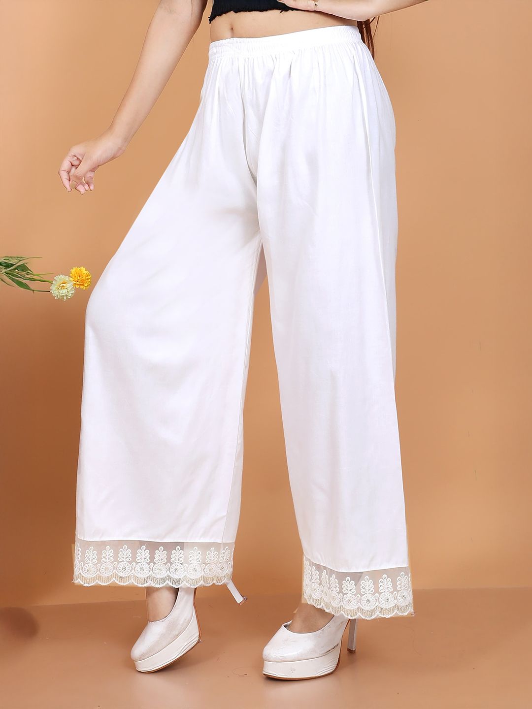 sms collection Women Comfort Fit Floral Lace Ethnic Palazzos