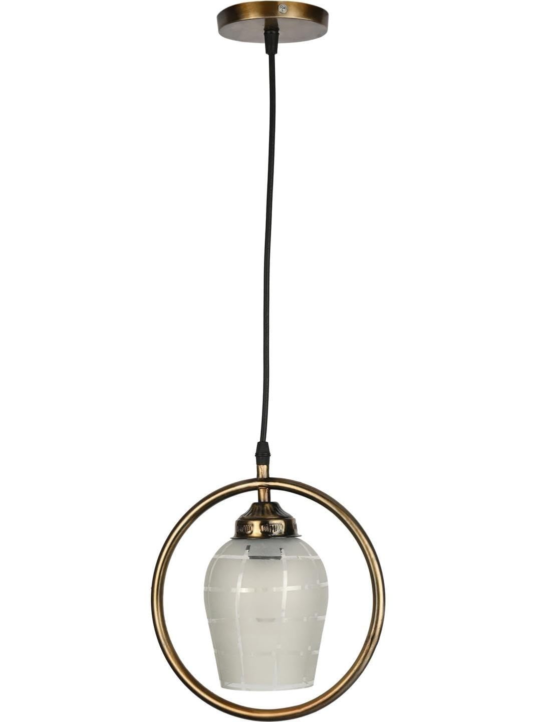 1ST TIME White & Gold-Toned Printed Bell Shaped Hanging Ceiling Lamp-image-26