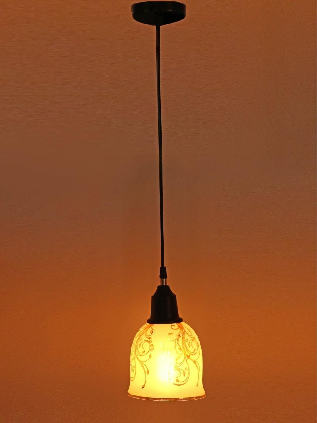 1ST TIME Gold-Toned & White Printed Bell Shaped Hanging Ceiling Lamp-image-26