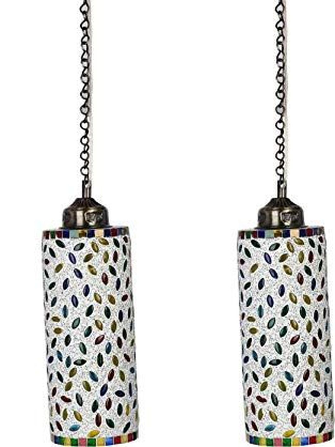 1ST TIME White & Red 2 Pieces Textured Cylinder Shaped Hanging Ceiling Lamps-picture-47