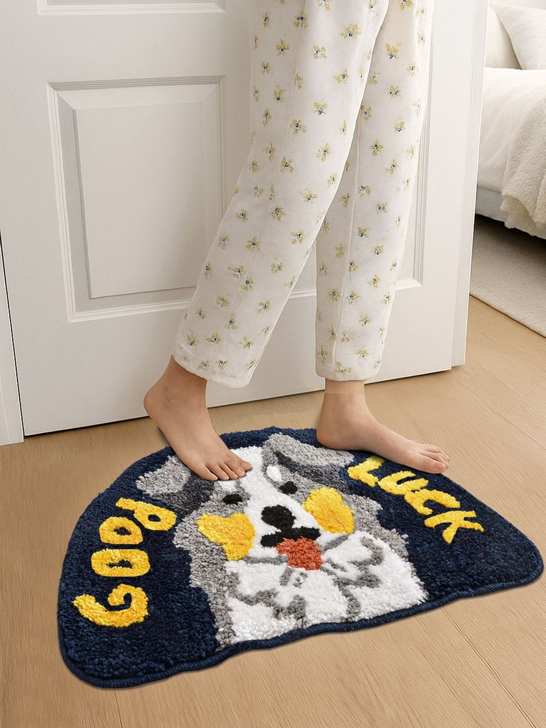 FABINALIV Navy-Blue & White Cartoon Character Anti-Skid Skin-Friendly Doormat-image-7