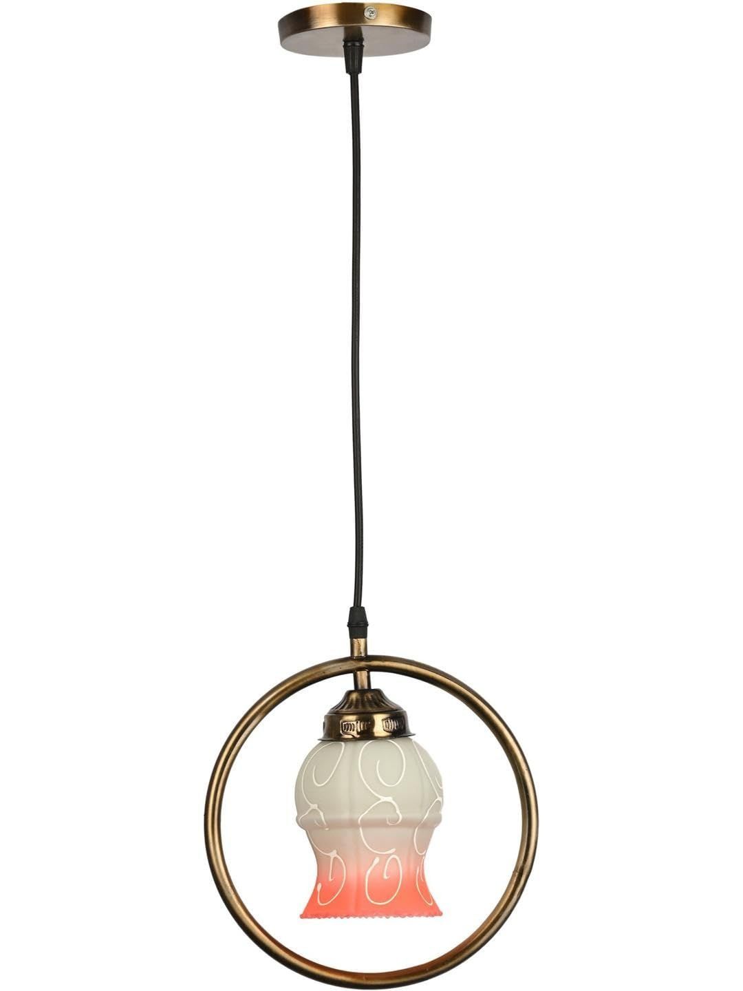 1ST TIME White & Orange Textured Bell Shaped Hanging Ceiling Lamp-image-48