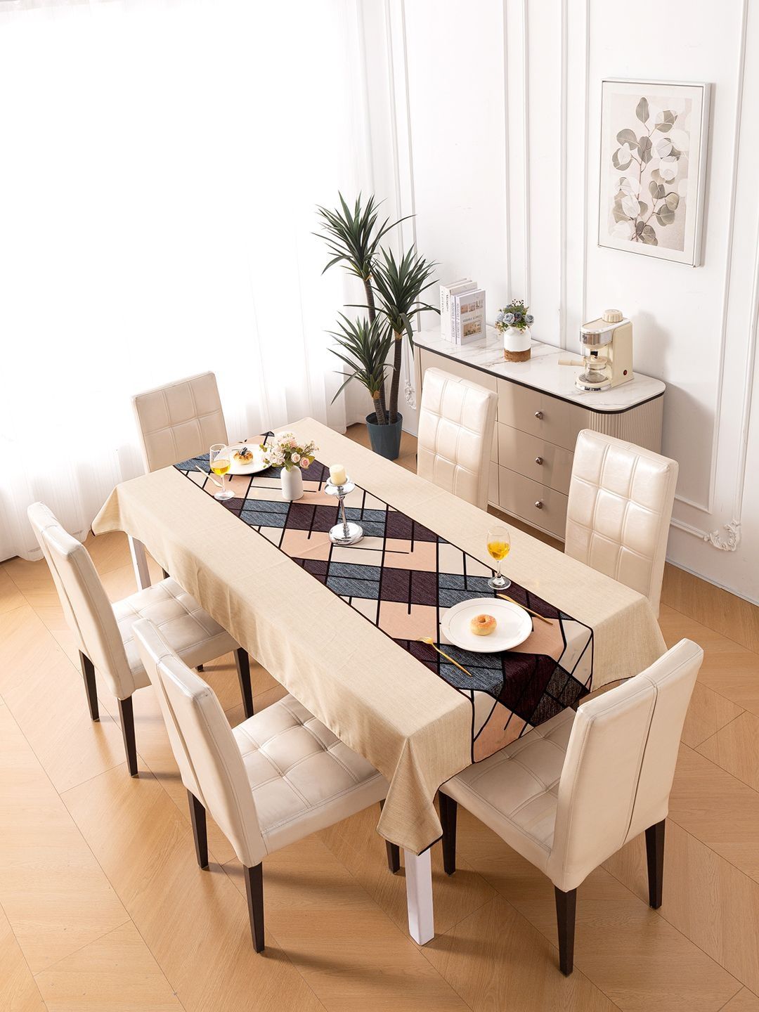 HOKIPO Earthy Matrix Table Cloth for 6 Seater Dining Table Cover 55x87 inches-picture-16