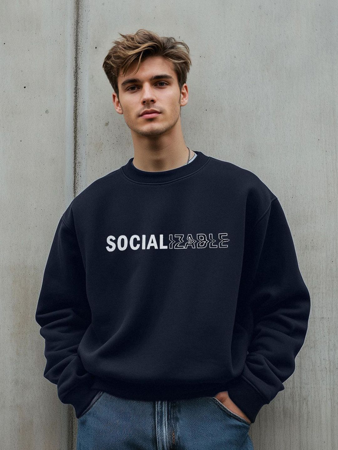 Trendyol Men Printed Oversized Pullover Sweatshirt-picture-37