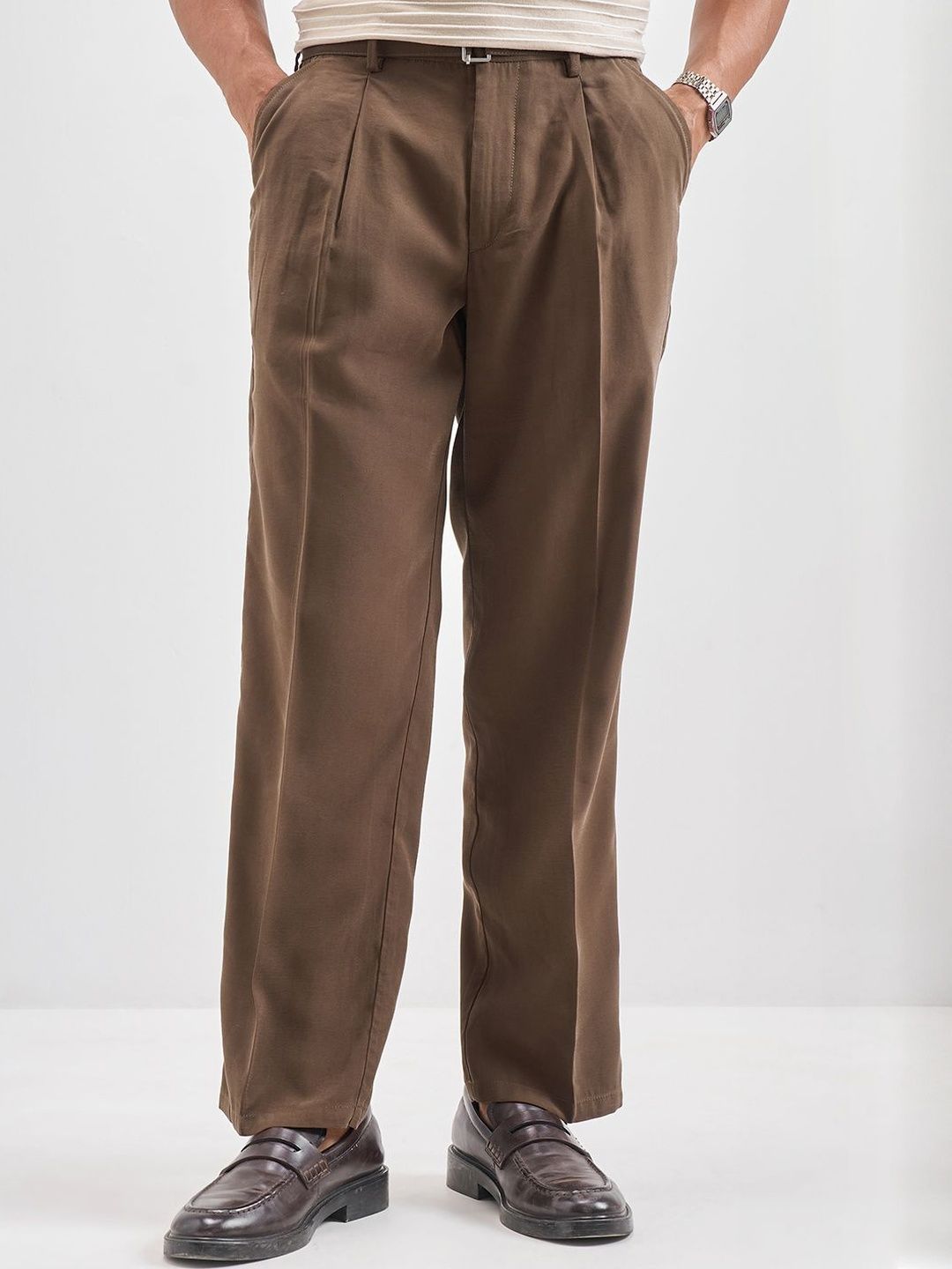 HIGHLANDER Men Relaxed Fit Mid-Rise Formal Trousers-picture-24