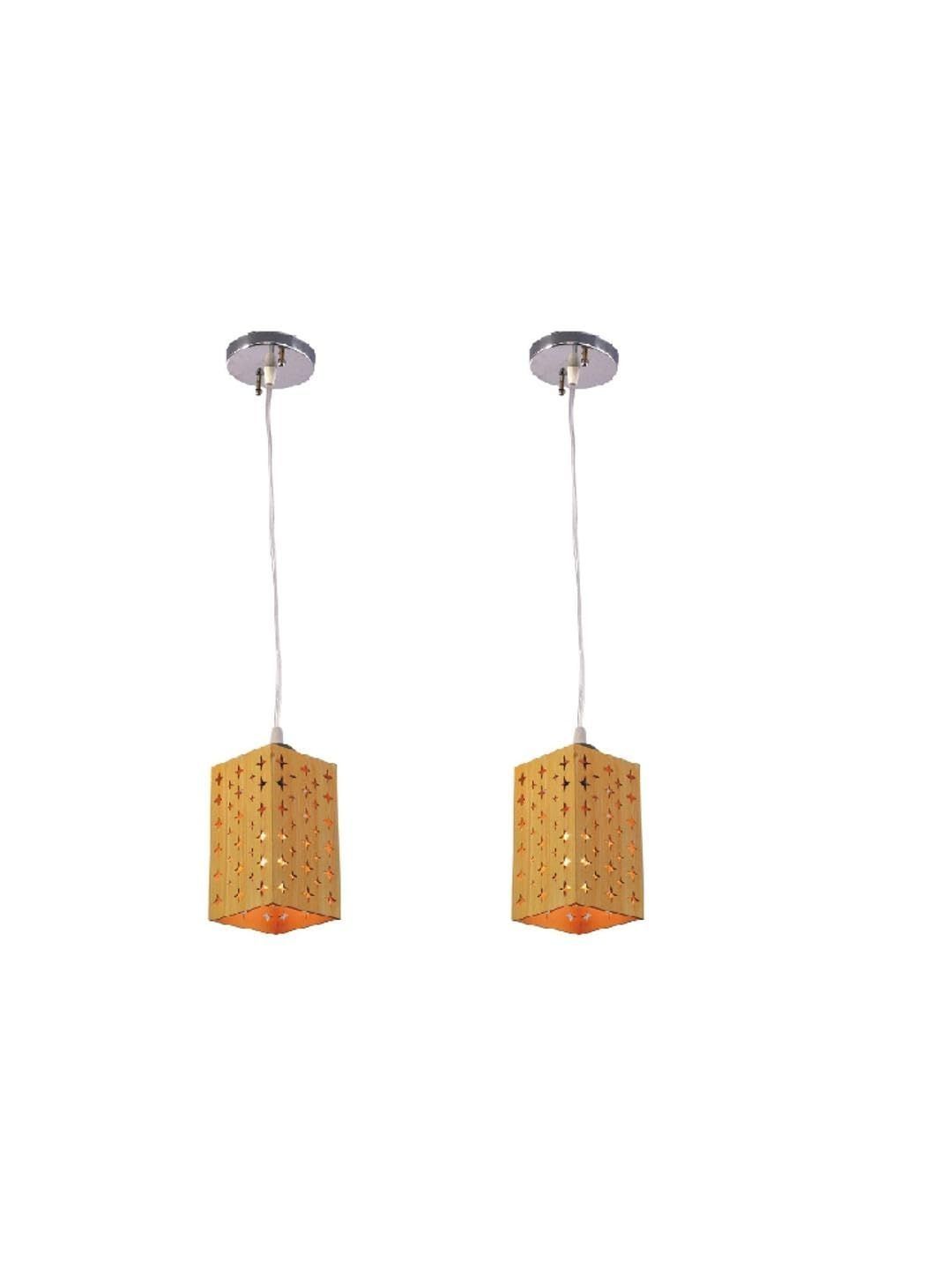 1ST TIME Yellow & Silver-Toned 2 Pieces Textured Rectangle Hanging Ceiling Lamps-picture-24