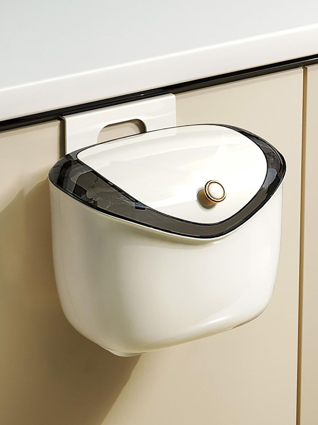 HOUSE OF QUIRK White & Black Slide Open Lid Hanging Dustbin